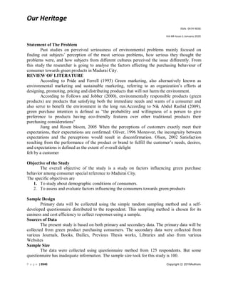 A Study On Factors Influencing Green Purchase Behaviour Among Consumers