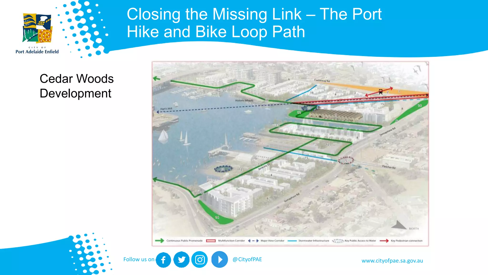 www.cityofpae.sa.gov.auFollow us on @CityofPAE
Closing the Missing Link – The Port
Hike and Bike Loop Path
Cedar Woods
Development
 
