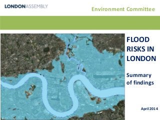 Environment Committee
FLOOD
RISKS IN
LONDON
Summary
of findings
April 2014
 