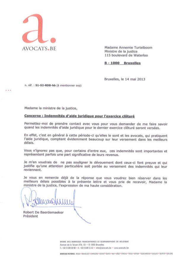 Aide juridique  Lettre à Mme Turtelboom