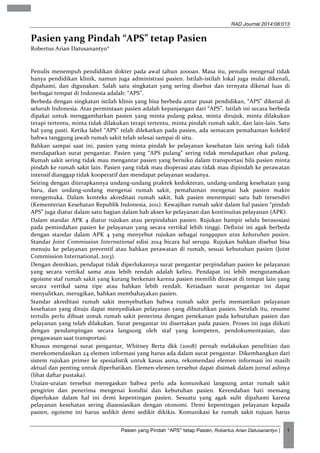 Pasien yang Pindah "APS" tetap Pasien | PDF