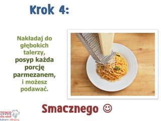 Nakładaj do głębokich talerzy, 
posyp każda porcję parmezanem, 
i możesz podawać.   