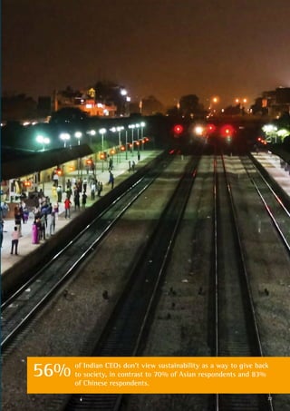 of Indian CEOs don’t view sustainability as a way to give back
to society, in contrast to 70% of Asian respondents and 83%
of Chinese respondents.
56%
32
 