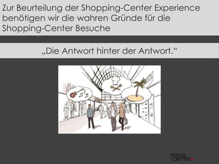 Zur Beurteilung der Shopping-Center Experience 
benötigen wir die wahren Gründe für die 
Shopping-Center Besuche 
„Die Antwort hinter der Antwort.“ 
 