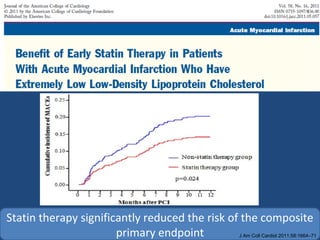 Statin therapy significantly reduced the risk of the composite
primary endpoint J Am Coll Cardiol 2011;58:1664–71
 