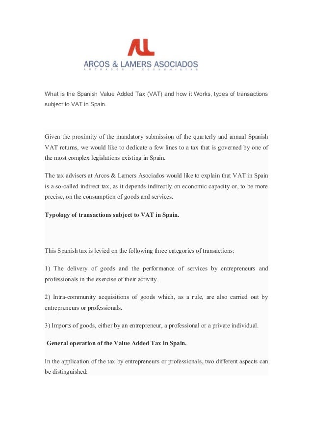 What is the spanish value added tax (vat) and how it works, types of
