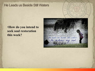 •How do you intend to
seek soul restoration
this week?
 