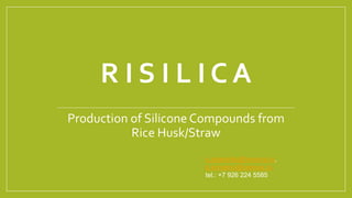 R I S I L I C A
Production of Silicone Compounds from
Rice Husk/Straw
s.pisarenko@venova.ru,
a.komarov@venova.ru
tel.: +7 926 224 5585
 