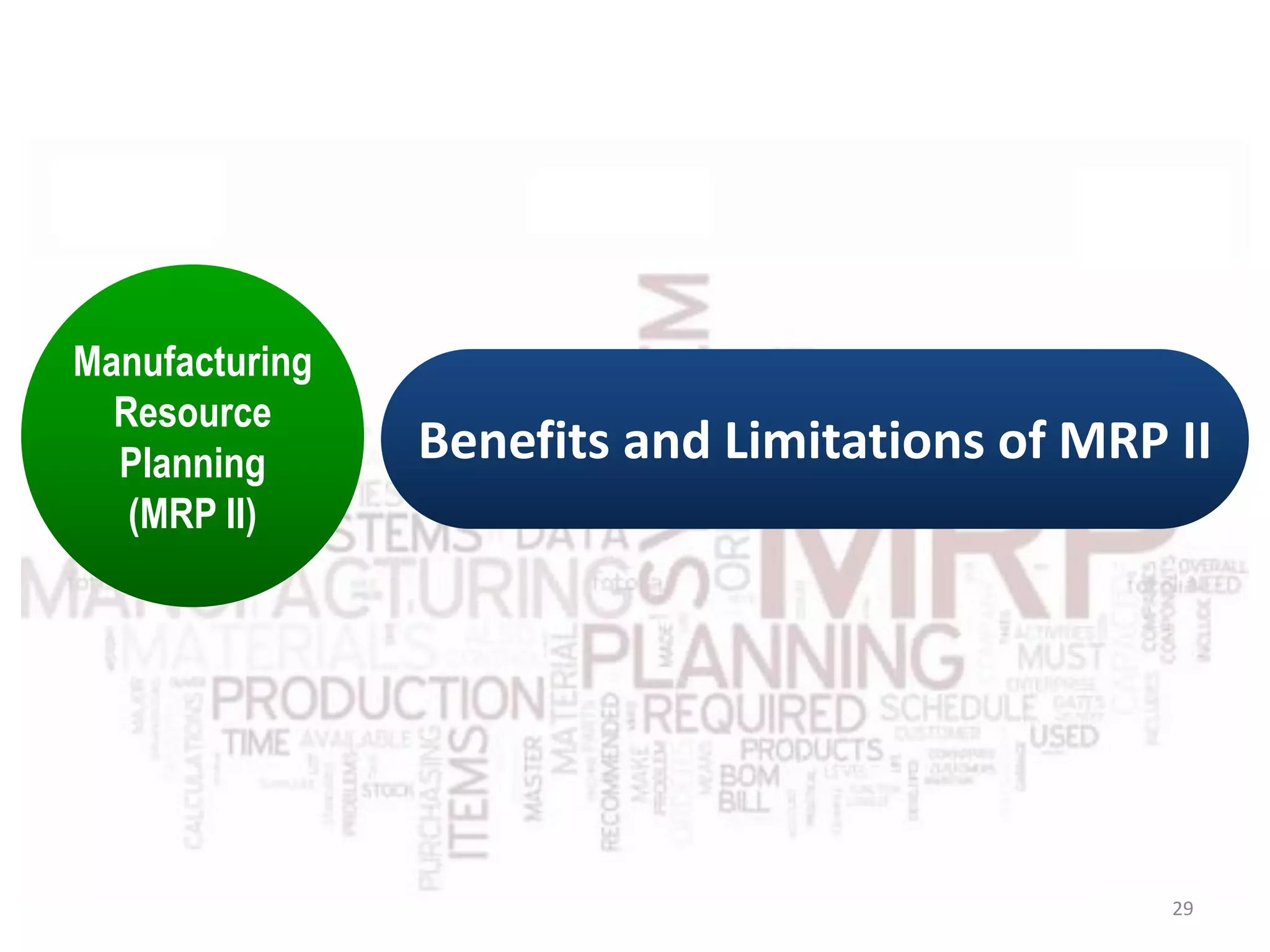 Manufacturing
Resource
Planning
(MRP II)
Benefits and Limitations of MRP II
29
 