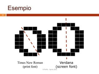 Esempio
Times New Roman
(print font)
Verdana
(screen font)
22
R.Polillo - Aprile 2015
 