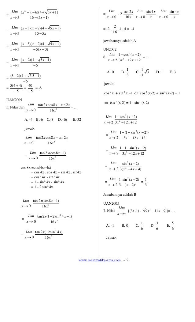 14 Soal Soal Limit Fungsi