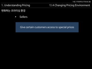 14장. 가격전략 및 가격프로그램
 Sellers
1. Understanding Pricing 1) A Changing Pricing Environment
Give certain customers access to special prices
변화하는 프라이싱 환경
 