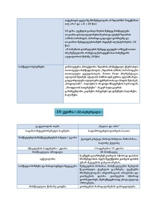 თქვენთვის ყველაზე მნიშვნელოვანი ამ ზღაპარში? მოგეწონათ
თუ არა? და ა.შ. ( 20 წთ)
III ფაზა- ტექსტის გაანალიზების შემდეგ მოსწავლეები
თავიანთ ფასილიტატორებთან ერთად ავსებენ ზღაპრის
(ამბის) პირამიდას. პირამიდა გადააქვთ ფორმატზე და
თავიანთი შეხედულებისამებრ ახდენენ ილუსტრირებას. (10
წთ)
ამ სამუშაოს დასრულების შემდეგ ჯგუფები ირჩევენ თითო
პრეზენტატორს, რომელიც წარადგენს მათ ნამუშევარს
აუდიტორიის წინაშე. (10 წთ)
სასწავლო რესურსები კომპიუტერი, პროექტორი, ზღაპრის ამობეჭდილი ქსეროასლი
თითოეული მოსწავლისთვის, „ზღაპრის (ამბის) პირამიდები
თითოეული ჯგუფისთვის, Power Point პრეზენტაცია
იტალიის შესახებ, იტალიის ჰიმნის mp3 ვერსია, ფლიპჩარტი,
ვიდეორგოლები იტალიური ფეხბურთისა და მოდის შესახებ,
„მოდილიანი“ - პალიტრა L-ის დიდი მხატვრების სერიიდან;
„მსოფლიოს საოცრებები“ - ბაკურ სულაკაურის
გამომცემლობა, კალმები, მარკერები და ფანქრები, ხალიჩები,
ბალიშები.
გაკვეთილის თემა „მელია და თხა“
საგანი/ინტეგრირებული საგნები სადამრიგებლო/კითხვის საათი
მასწავლებლის/მასწავლებლების სახელი / გვარი
სწავლების საფეხური / კლასი I საფეხური/ IV კლასი
მოსწავლეთა პროფილი 30 მოსწავლე
აქტუალობა
ბავშვები გაიაზრებენ კითხვის სწორად დასმის
მნიშვნელობას. ხელს შევუწყობთ კითხვის დასმის
უნარ-ჩვევების განვითარებას.
სასწავლო მიზნები და მოსალოდნელი შედეგები შეხვედრის მიზანია, მოსწავლეებმა შეძლონ
წაკითხული ტექსტის გააზრება, ტექსტში
მნიშვნელოვანი ინფორმაციის ამოცნობა და
კითხვების დასმა. კითხვების სწორად
ფორმულირება, შემოქმედებითად კრიტიკულად
აზროვნება.
მოსწავლეთა წინარე ცოდნა კითხვების ჩამოყალიბების გამოცდილება.
IV კვირა - 22 თებერვალი
ქეთევან კოსტავა, მარიტა ბიბლაია, ნინო მანია,
სალომე ქუტიძე
 