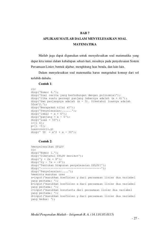 Contoh Soal Dan Jawaban Matlab Ilmusosial Id