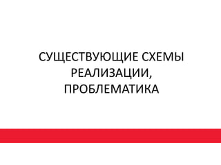 СУЩЕСТВУЮЩИЕ СХЕМЫ
РЕАЛИЗАЦИИ,
ПРОБЛЕМАТИКА
 