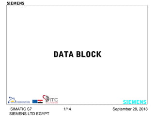 September 28, 2018SIMATIC S7
SIEMENS LTD EGYPT
1/14
DATA BLOCKDATA BLOCK
SIEMENS
SIEMENS
 