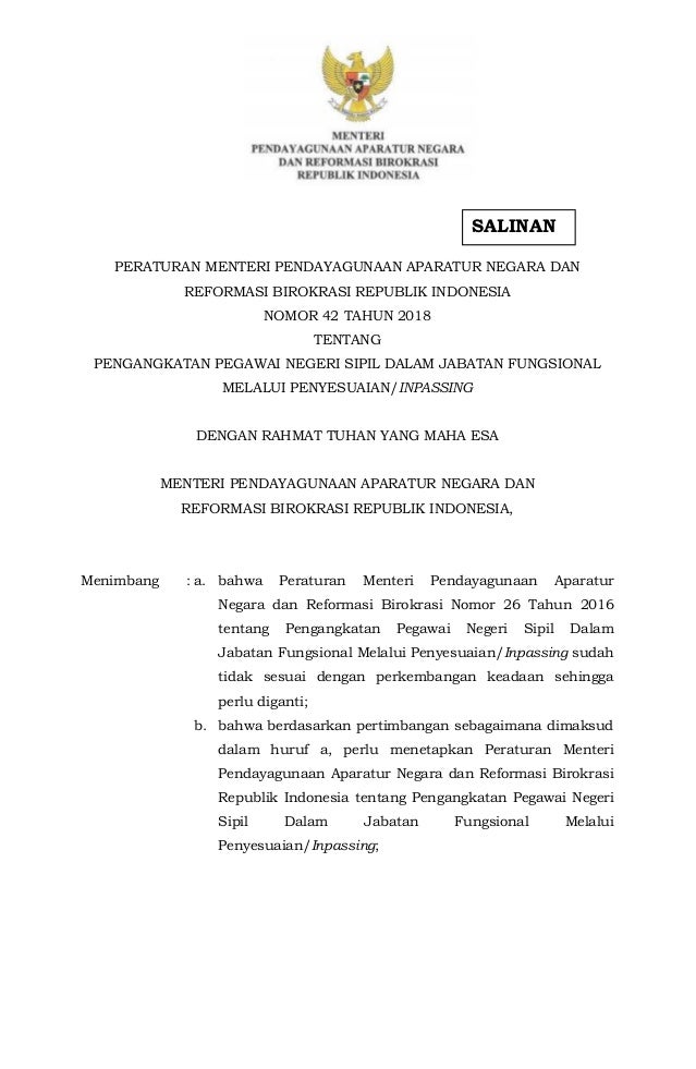Permen Panrb 42 Tahun 2018 Tentang Pengangkatan Pns Dalam Jabatan Fun