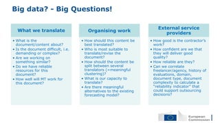 Big data? - Big Questions!
What we translate
• What is the
document/content about?
• Is the document difficult, i.e.
deman...