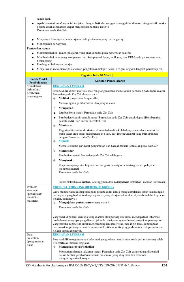 RPP IPA KELAS 7 SMP Bab 4. suhu dan perubahannya