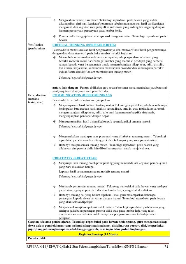 RPP IPA KELAS 9 Bab.2. Sistem Perkembangbiakan Tumbuhan dan Hewan