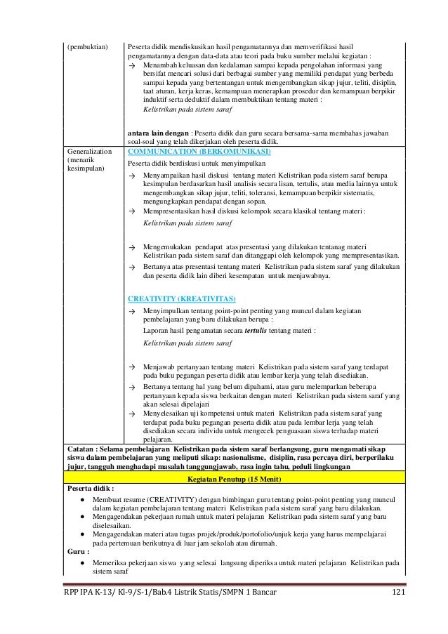 RPP IPA KELAS 9 SMP Bab 4. Listrik Statis