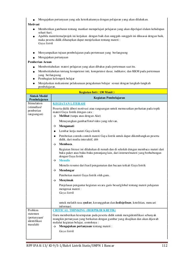 RPP IPA KELAS 9 SMP Bab 4. Listrik Statis
