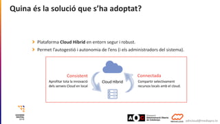 Quina és la solució que s’ha adoptat?
Plataforma Cloud Híbrid en entorn segur i robust.
Permet l’autogestió i autonomia de...