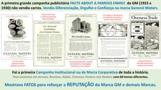 A primeira grande campanha publicitária FACTS ABOUT A FAMOUS FAMILY da GM (1923 a
1930) não vendia carros. Vendia Diferenc...