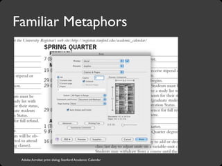 Adobe Acrobat print dialog: Stanford Academic Calendar
Familiar Metaphors
 