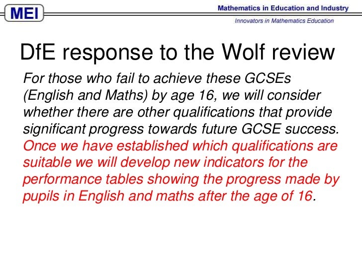 14 19 education & the Wolf Report