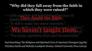 They doubt the Bible.
We haven’t taught them.
 