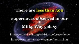 There are less than 300
supernovas observed in our
Milky Way galaxy
https://en.wikipedia.org/wiki/List_of_supernovae
http://www.messier.seds.org/more/mw_sn.html
 