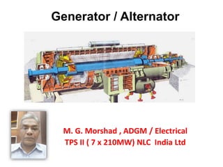 Generator / Alternator
M. G. Morshad , ADGM / Electrical
TPS II ( 7 x 210MW) NLC India Ltd
 