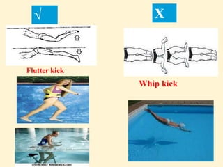 Flutter kick
Whip kick
√ X
 