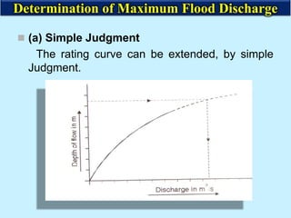  (a) Simple Judgment
The rating curve can be extended, by simple
Judgment.
Determination of Maximum Flood Discharge
 