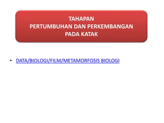 • DATA/BIOLOGI/FILM/METAMORFOSIS BIOLOGI
TAHAPAN
PERTUMBUHAN DAN PERKEMBANGAN
PADA KATAK
 