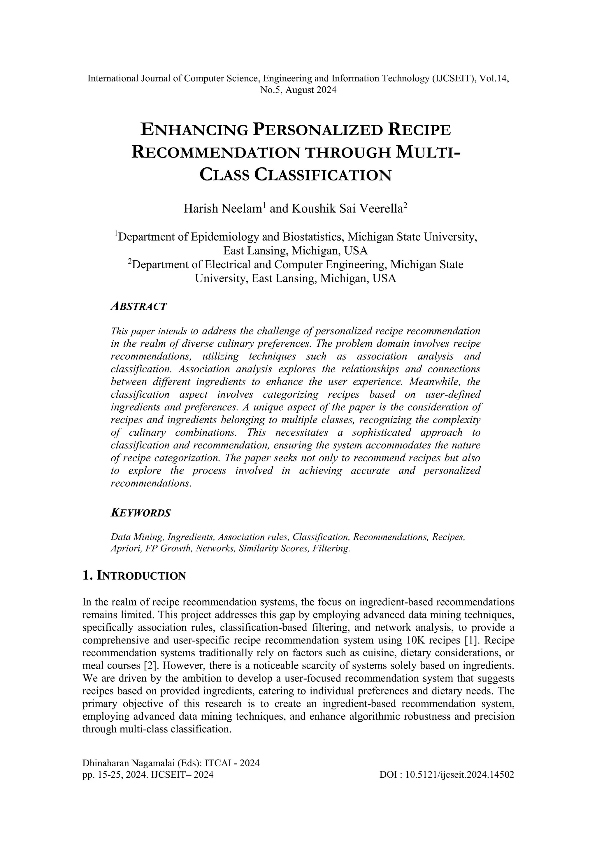 ENHANCING PERSONALIZED RECIPE RECOMMENDATION THROUGH MULTI CLASS ...