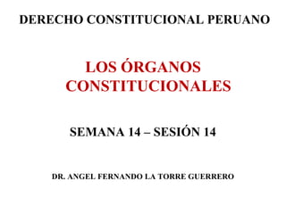 DERECHO CONSTITUCIONAL PERUANO

LOS ÓRGANOS
CONSTITUCIONALES
SEMANA 14 – SESIÓN 14

DR. ANGEL FERNANDO LA TORRE GUERRERO

 