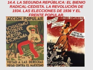 14.4. LA SEGUNDA REPÚBLICA: EL BIENIO
RADICAL-CEDISTA. LA REVOLUCIÓN DE
1934. LAS ELECCIONES DE 1936 Y EL
FRENTE POPULAR.
 