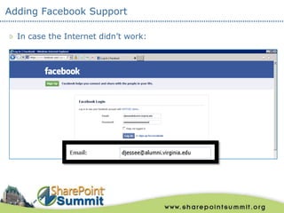 Adding Facebook Support

  In case the Internet didn’t work:
 