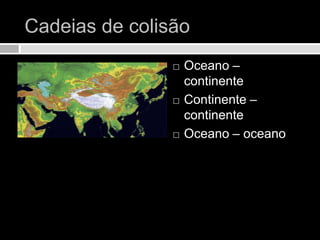 Cadeias de colisãoOceano – continenteContinente – continenteOceano – oceano