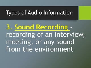 Audio Information and Media - Media and Information Literacy (MIL) | PPTX