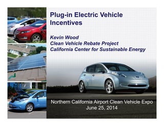 1
www.energycenter.org
Plug-in Electric Vehicle
Incentives
Kevin Wood
Clean Vehicle Rebate Project
California Center for Sustainable Energy
Northern California Airport Clean Vehicle Expo
June 25, 2014
 