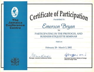 Certificate: Protocol and Business Etiquette