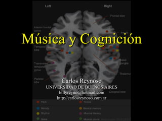 Música y CogniciónMúsica y Cognición
Carlos ReynosoCarlos Reynoso
UNIVERSIDAD DE BUENOS AIRESUNIVERSIDAD DE BUENOS AIRES
billyreyno@hotmail.combillyreyno@hotmail.com
http://carlosreynoso.com.arhttp://carlosreynoso.com.ar
 