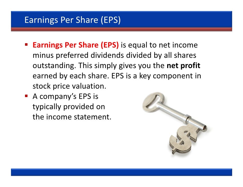 Earnings Per Share (EPS)  Earnings Per Share (EPS) is equal to net income  minus preferred dividends divided by all shares...