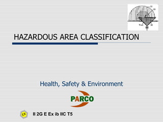 HAZARDOUS AREA CLASSIFICATION
Health, Safety & Environment
II 2G E Ex ib IIC T5
 