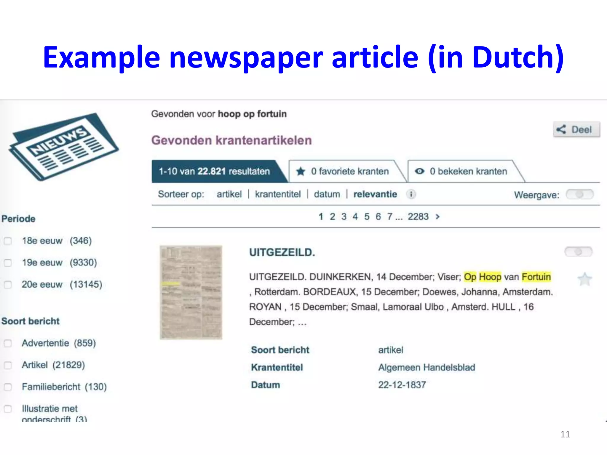 Example newspaper article (in Dutch) 
11 
 