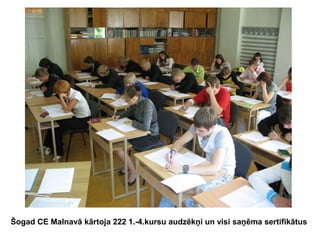 Šogad CE Malnavā kārtoja 222 1.-4.kursu audzēkņi un visi saņēma sertifikātus

 