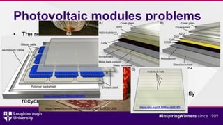 Photovoltaic modules problems
• The recycling problem is mostly economic not technological
• All glass, metal and silicon ...